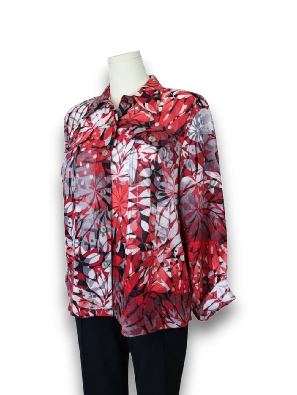 Ruby Rd. Red Tropical Print Shirt Jacket - Size 18W